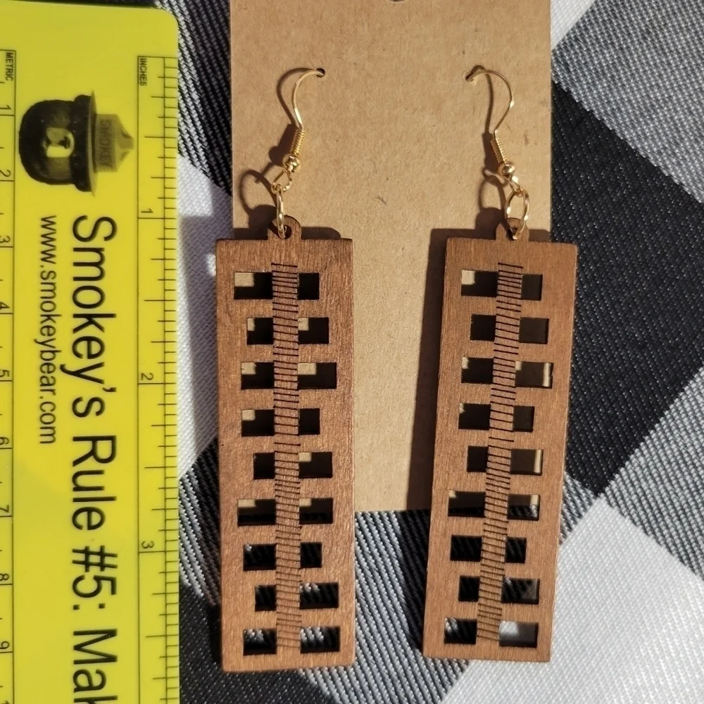 Handmade Wooden cut out Square Boho long dangle Earrings